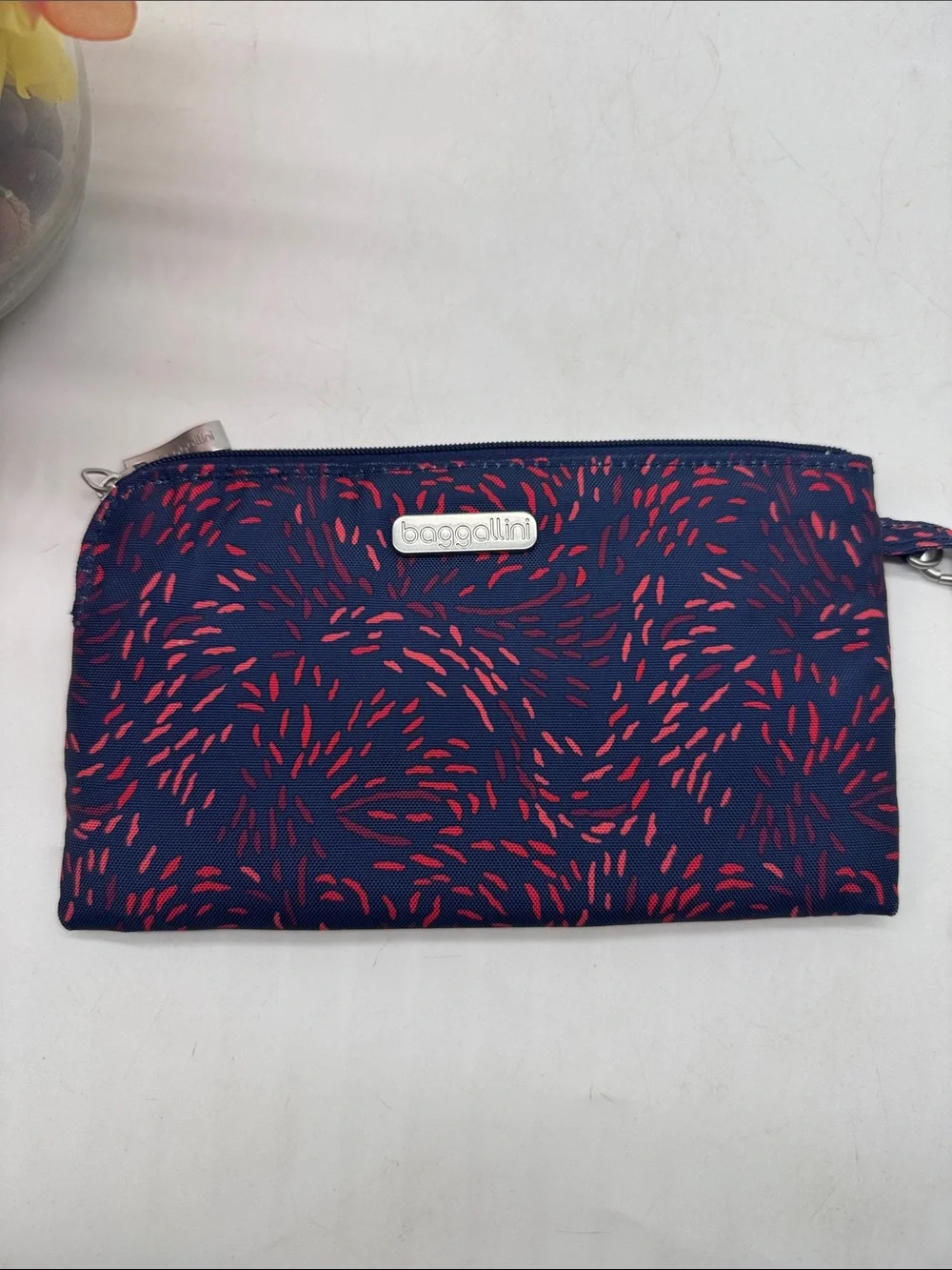 Baggallini Navy orange  Patterned Wristlet